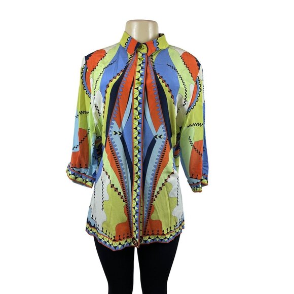 Bessi Womens Multicolor Abstract Pattern Button-Up Blouse Size 18 - Picture 1 of 8